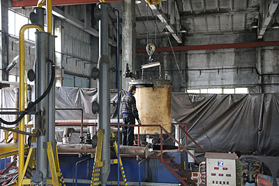 Pirotex by Technokomplex. Loading of the Crucible into the Pyrolysis Furnace